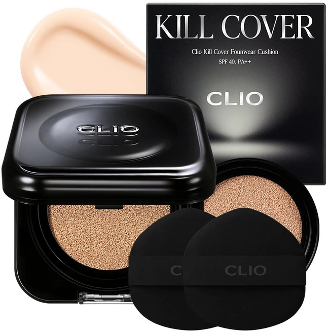 클리오 킬커버 파운웨어 쿠션 기획세트 [본품+리필]+퍼프 2매, 1개, 19N 포슬린 - 쿠팡