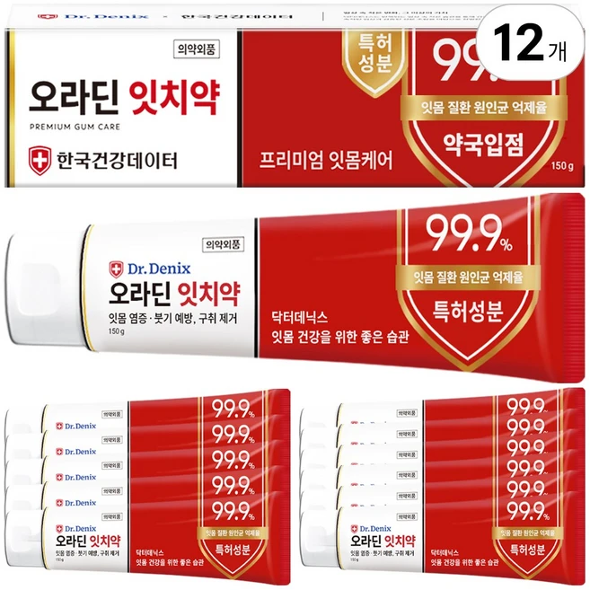 닥터데닉스 약국 오라딘 잇치약 대용량 잇몸 염증 붓기 케어, 12개, 150ml - 쿠팡