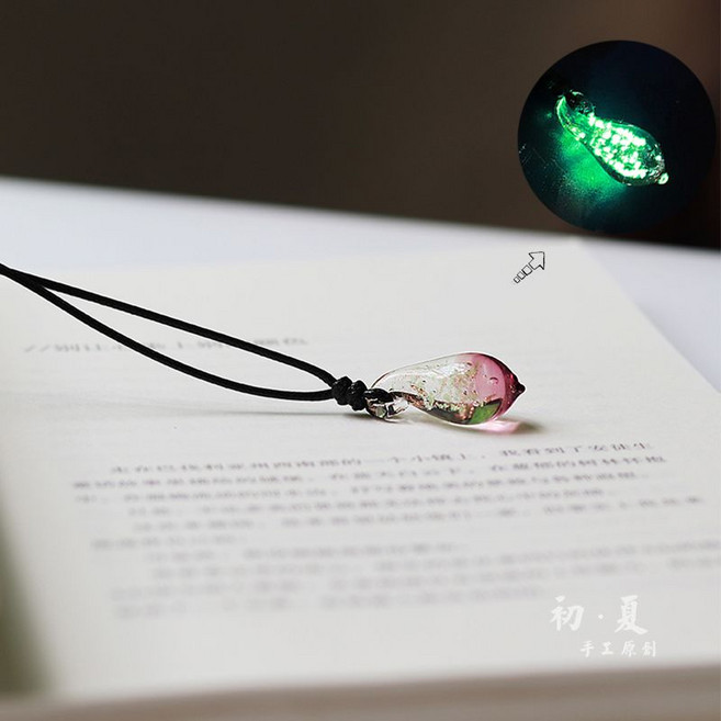 日系漸變水滴琉璃項鍊 夜光吊墜 鎖骨鏈 頸鍊 禮物, 1個, 紫色水滴項鏈