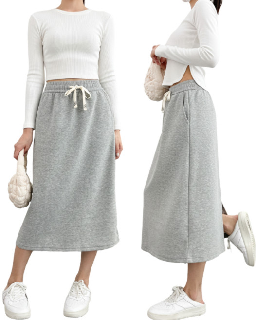 이지스타일 H라인 뒤트임 풀밴딩 트레이닝 롱스커트