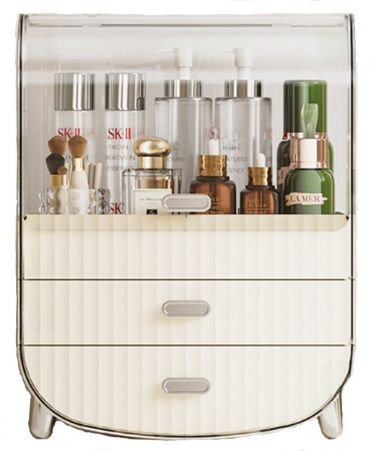 테오 화장품 정리함 커버형 3단 대용량 보관함, 1개, 크림화이트