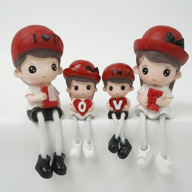 마케즈 인테리어 인형 소품 가족테마 4P 세트 테이블 선반 장식 방꾸미니 가족인형, 러브가족