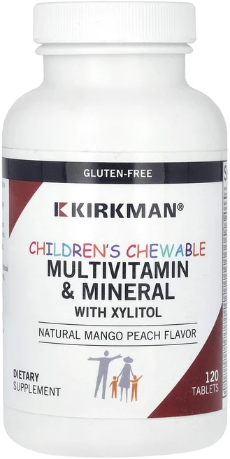 Kirkman Labs 어린이용 츄어블 종합비타민 및 미네랄 자일리톨 함유 천연 망고 복숭아 120정, Kirkman Labs 어린이용 츄어..., 1개 - 쿠팡