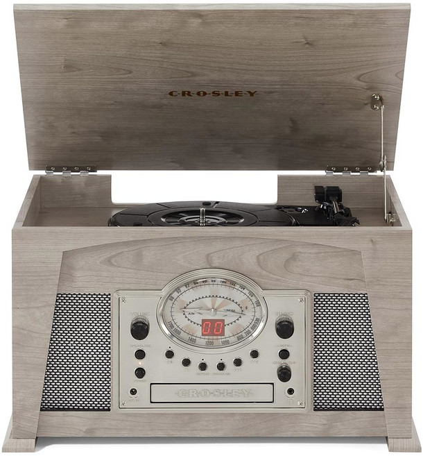 Crosley CR7015A-GY Medley 3단 속도 비닐 레코드 플레이어 턴테이블(블루투스 AM/FM 라디오 CD 플레이어 카세트 데크 및 Aux-in 포함 회색), Gray