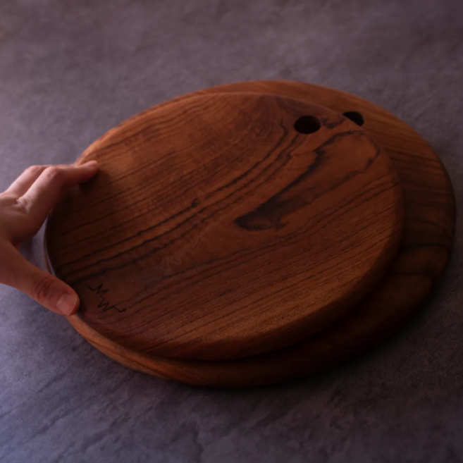 모어우드 티크 원목 플레이팅 캠핑 원형도마, 1개, 원형