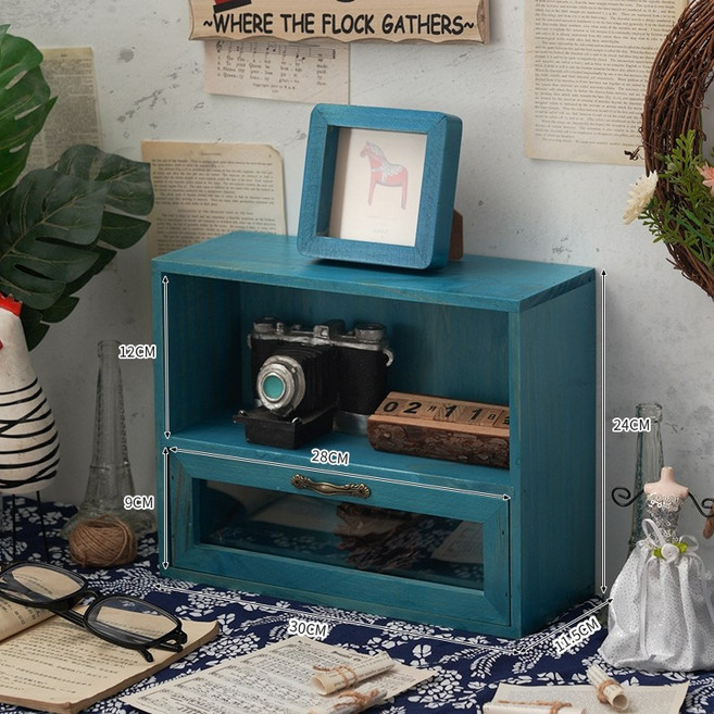 일공이오마켓 원목미니진열장 원목진열장 장식장가구 원목3단진열장 화분진열대 원목수납장, 공작블루1단