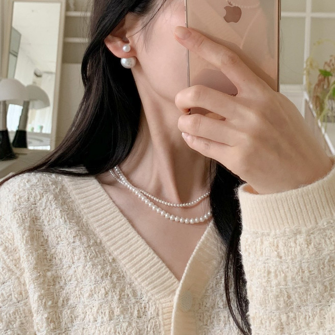 블루씨티 스왈 크리스탈 화이트 오스트리아 스왈 진주 목걸이