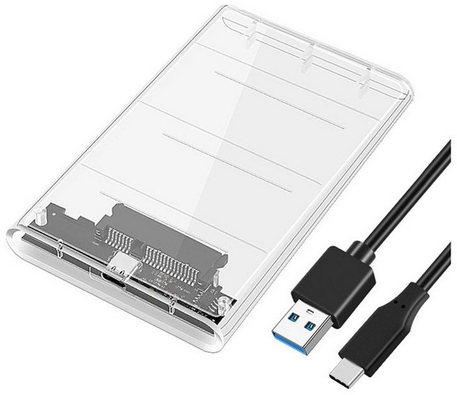 USB3.0/Type-C HDD 2.5 인치 하드 디스크 케이스 SSD SATA3에서 USB 3.0 투명 HDD 박스 USB C HDD CASE 5GBPS, 투명한 흰색