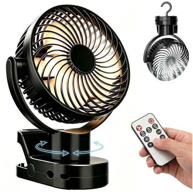 KAUCORQ Clip On Fan Rechargeable Battery Operated Fan with 360° Auto Oscillation Portable USB T, Black