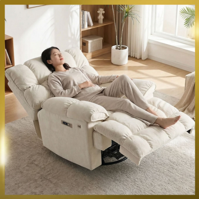 온케이브 전동 1인용 리클라이너 쇼파 안마 마사지 안락 의자 체어, 아이보리 셔닐
