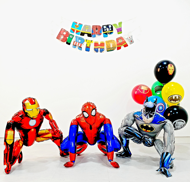 배트맨 스파이더맨 아이언맨 풍선 대형 3D 어벤져스 남아 아들 특별한 생일 파티 장식, 3종세트