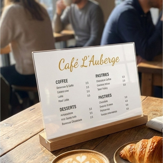 마벨인홈 감성 우드 베이스 원목 아크릴 메뉴판 POP 꽂이 카페 테이블 안내판 가로형, 1개, 오크