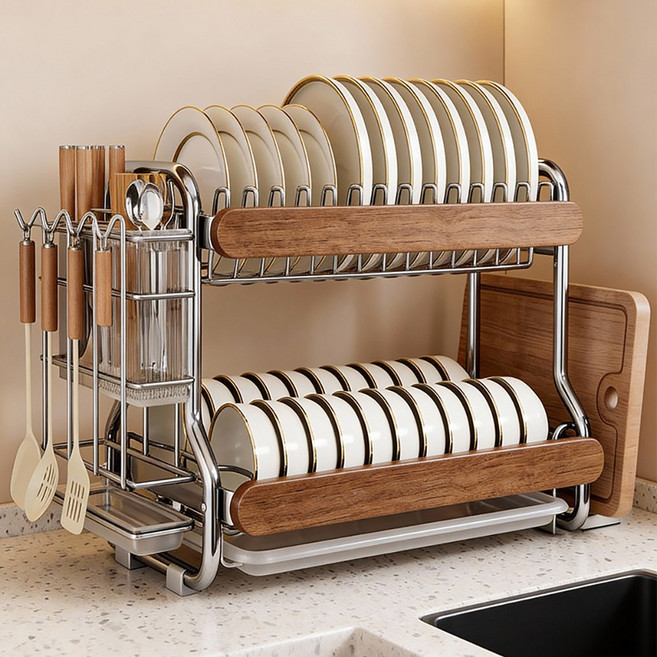 Alemon 대용량 가정용 스텐 식기건조기 건조대, 2단, 1개