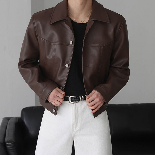 베이직바이블 세인트 레더 웨스턴 크롭 싱글 자켓(2color)