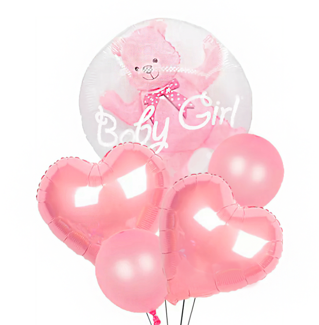 파파 파티 베이비샤워 풍선세트 젠더리빌, 핑크곰돌이세트, 1세트
