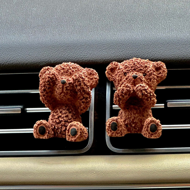 고민몰 1+1 행사 뽀글이곰 차량용 방향제 석고방향제 디퓨저 명품 고급 오일 리필 석고방향제, 블루밍부케, 뽀글이 눈가린곰(화이트)+뽀글이 입가린곰(화이트)