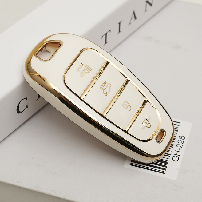 바이어블 현대 자동차 tpu 키케이스 키홀더 4버튼 5버튼 6버튼 7버튼 8버튼, 4버튼 B타입 화이트골드 (VA-TA54)