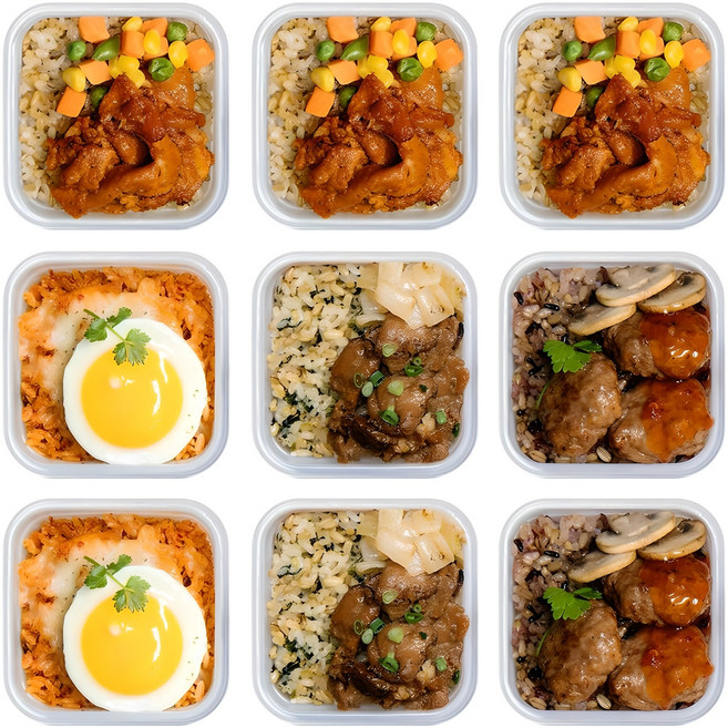 방탄푸드 닭가슴살 곤약 볶음밥 도시락 230g 4종 8+1팩 (김치볶음 2팩 + 숯불고기 2팩 + 미트볼 2팩 + 제육볶음 3팩) / FMD 컵밥 식단, 1개