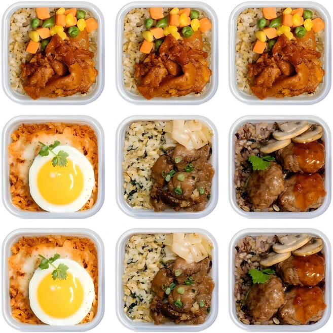 방탄푸드 닭가슴살 곤약 볶음밥 도시락 230g 4종 8+1팩 (김치볶음 2팩 + 숯불고기 2팩 + 미트볼 2팩 + 제육볶음 3팩) / FMD 컵밥 식단, 1개 - 쿠팡