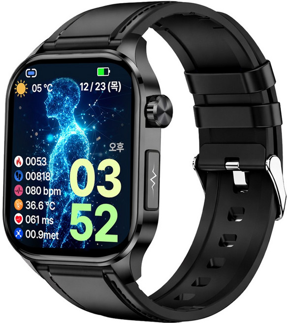 액션맨 글루코워치 ET 건강데이터 스마트워치, 블루투스, 5.13cm, 블랙실리콘+블랙레더