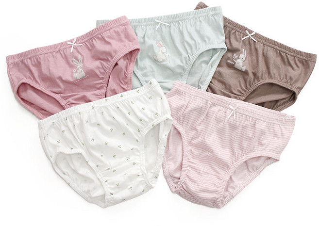 물랑루즈 데이지 무형광 순면 삼각팬티 5종 여아동