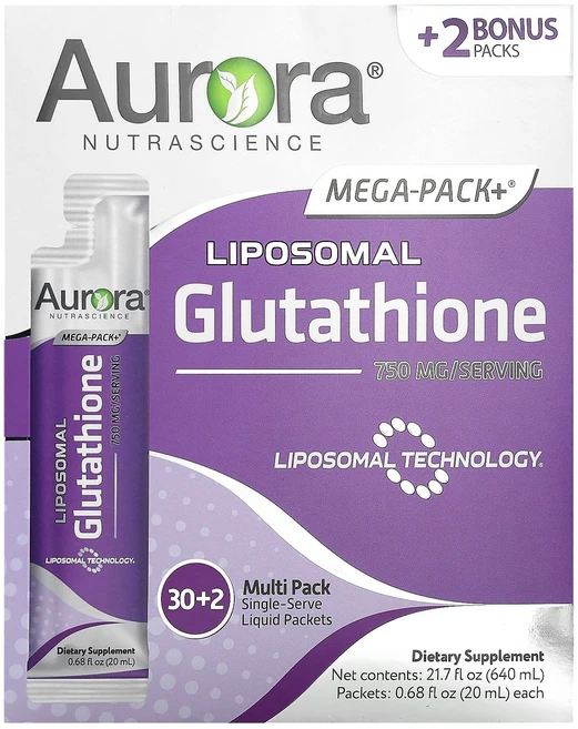 미국내수용 오로라 뉴트라사이언스 메가팩 리포소말 글루타치온 750mg 32팩 각 20ml, 640ml - 쿠팡