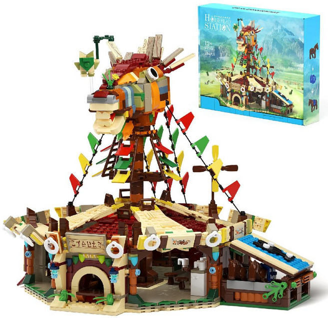 젤다의전설 블럭 레고 호환 마굿간 블록 조립 장식 야생의 숨결 굿즈, 선물 상자 1768개 컬러 박스+종이 설명서, 1개