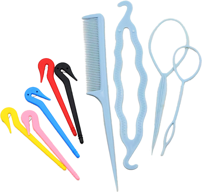 비단길 히라 헤어 스타일링도구 헤어가이드 4종 + 이지컷 고무줄칼 5종 세트, 1개, 스카이(헤어가이드)