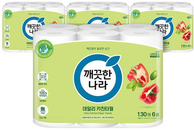 깨끗한나라 데일리 그린패키지 키친타월, 4팩