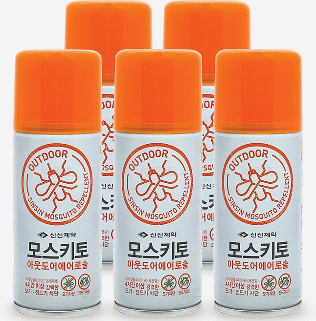 신신제약 모스키토 아웃도어 에어로솔 모기 진드기 차단제, 5개, 100ml