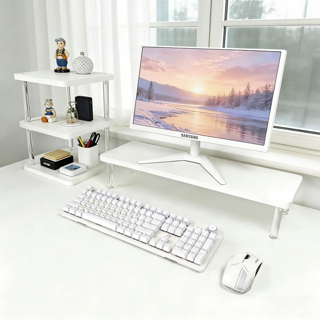 Danni 모니터 받침대 컴퓨터 스탠드 선반 + 수납장 세트, 화이트