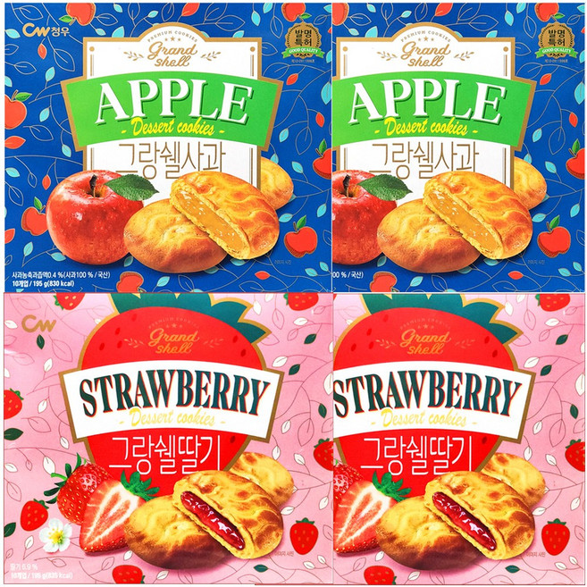 (2종세트) 그랑쉘 딸기+사과, 4개, 195g