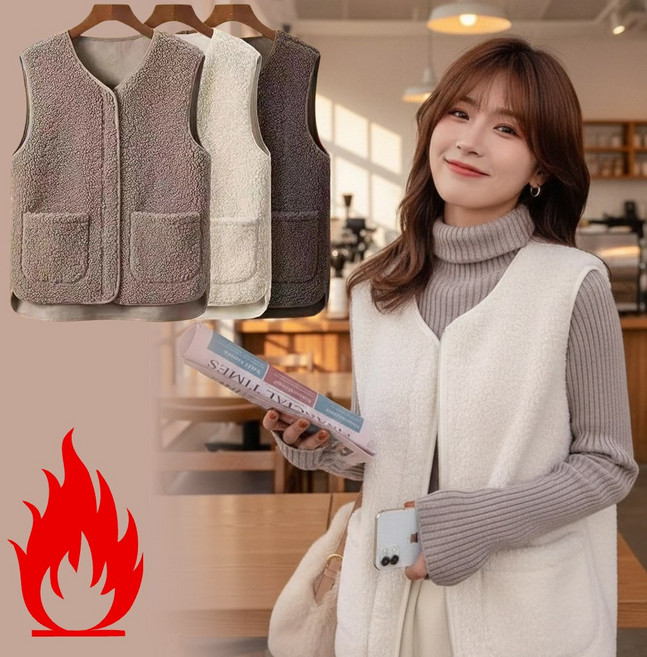 꼬꼬마스픽 뽀글이 양털 성인수면조끼 겨울 촌캉스 지퍼 조끼