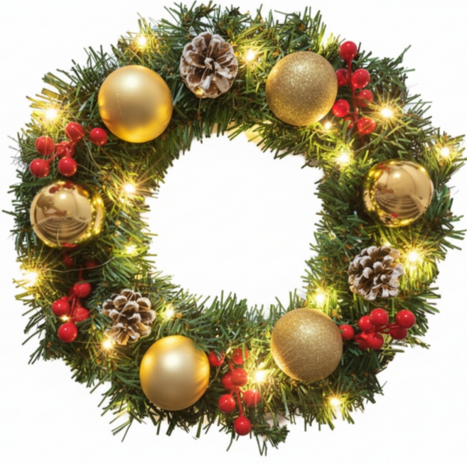 자오자오 크리스마스 리스 전구 포함 40cm 30cm 고급 벽장식 가랜드 인테리어 소품 트리 화환 오너먼트, 옐로우볼