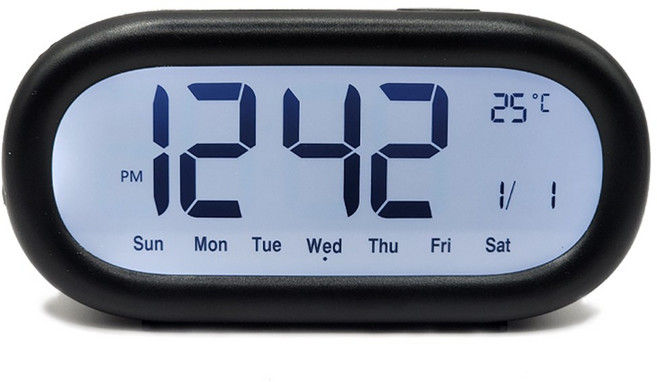 윙고 탁상시계 무소음 건전지 무선 미니알람시계 심플디자인, 블랙