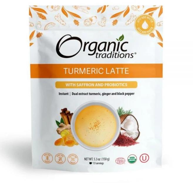 Organic Traditions Superfood 강황 라떼 인스턴트 골든 밀크 파우더 (밀크) 카페인 프리 블렌드 유기농 100g/5.3온스 백, Organic Traditions Superfood 강, 150g - 쿠팡
