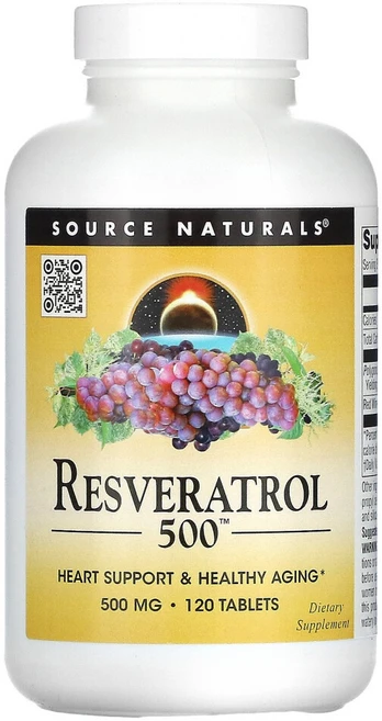 소스내츄럴스 레스베라트롤 500mg 120정 레드와인 추출물, 1병 - 쿠팡
