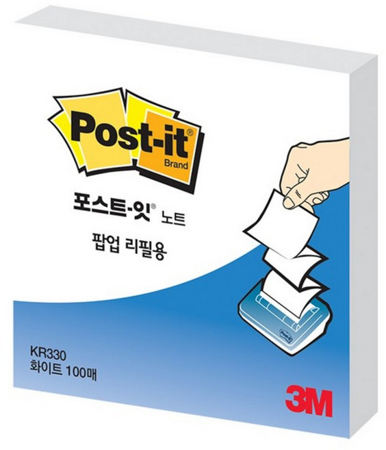 포스트잇 팝업 리필 76 x 76 mm, KR330화이트라인, 100매, 8개