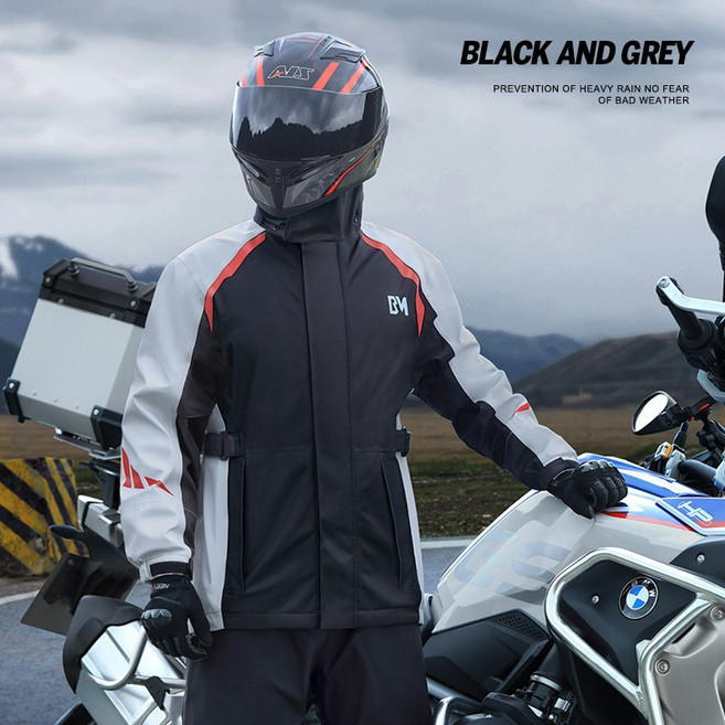 couyor 오토바이우비 상하의세트 바이크비옷 바이크우비 바이크우의 방수복 오토바이옷 오토바이우비 자전거비옷 남성우의 남성우비 상하의 우비세트, 블랙그레이-레드반사프린트