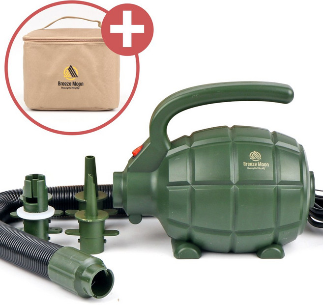 캠핑 에어 펌프 수류탄 전동 휴대용 펌프 튜브 텐트 자충 매트 펌프, 올리브그린+파우치 20호, 올리브그린, 1개