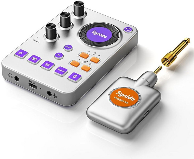Synido 휴대용 기타 오디오 인터페이스 Synido Portable Guitar Audio Interface 라이브 스트리밍용 헤드폰 포트 DEL, Live Dock A30