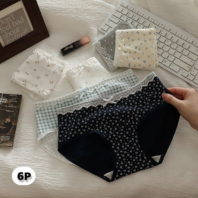 아모인 편안한 통기성 여성 면팬티 스판 여성 팬티 6P