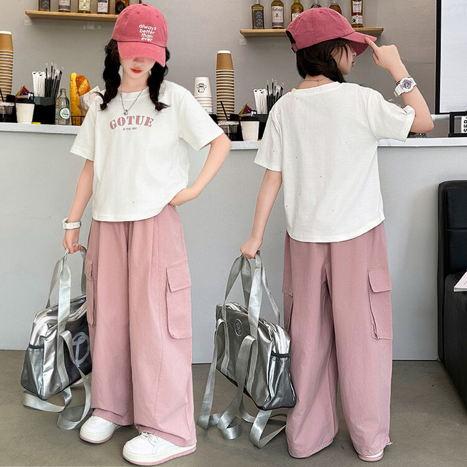 여아 여름 상하 세트 상하복세트 초중생 주니어 긴바지 캐쥬얼 반팔티 상하복장