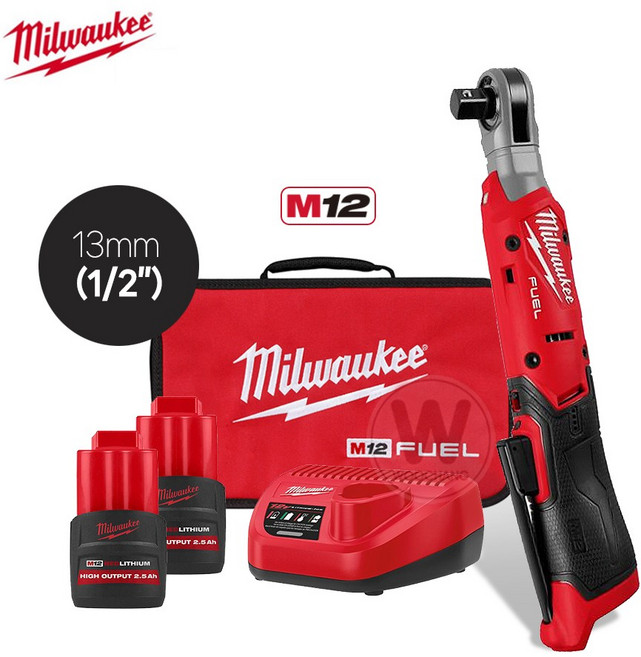 밀워키 충전 라쳇 풀세트 12V 13mm (1/2인치) M12 FIR12G2-252B (배터리2+충전기+케이스), 1세트