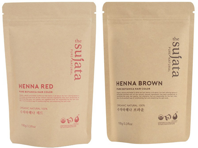 USDA 유기농 수자타 천연100% 헤나 가루 염색약, 레드+브라운, 1개