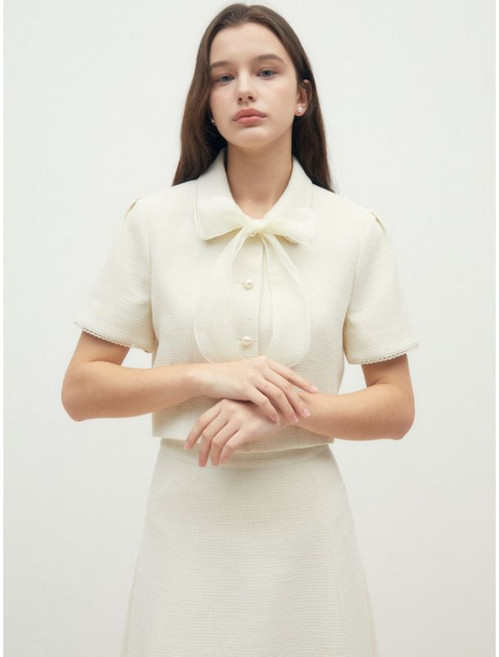 JJ지고트 트위드 타이 퍼프 크롭 재킷 GR4P0JK411