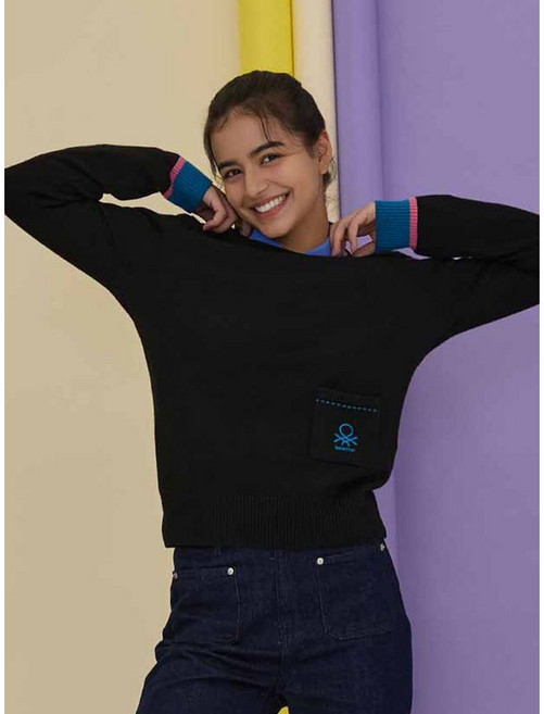 베네통 골프 베네통 24FW 로고니트 여성용 블랙