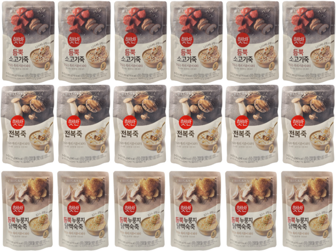 [총 6개입/450g]비비고죽 전복2+버섯야채2+소고기2, 18개