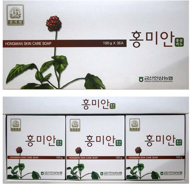 삼지원 금산인삼농협 홍미안 고급 인삼미용 비누 100g, 3개입