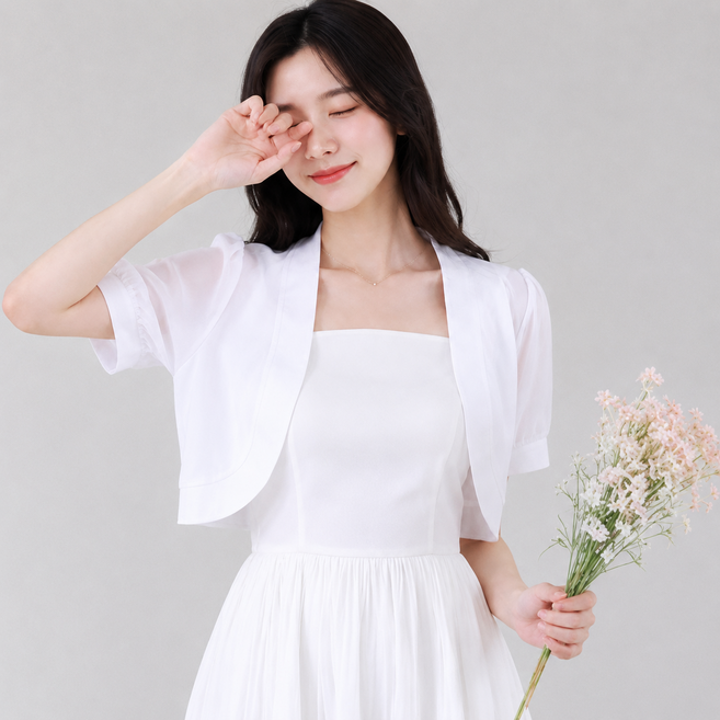 패션지엔피 쉬폰소매 볼레로 가디건